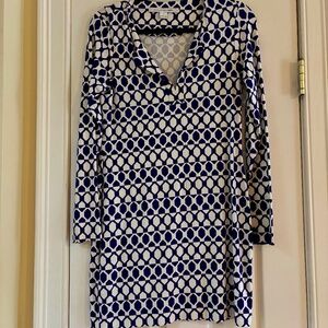 Diane Von Furstenberg Violet Blue & White Geometric Mini Dress